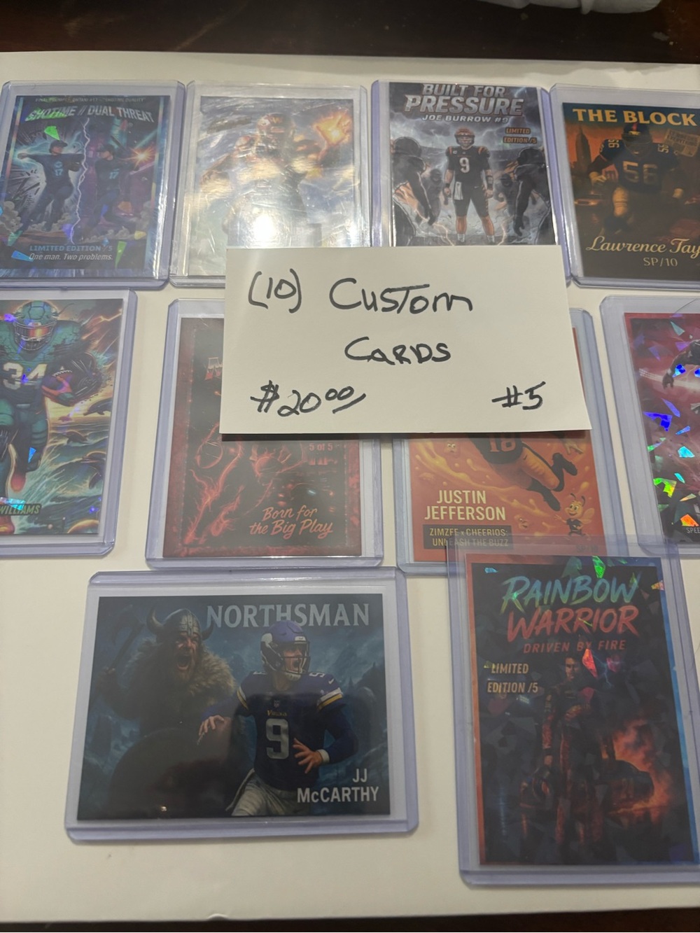 Custom Trading Card Set - White Sleeved Collectible Cards (10-Pack)
